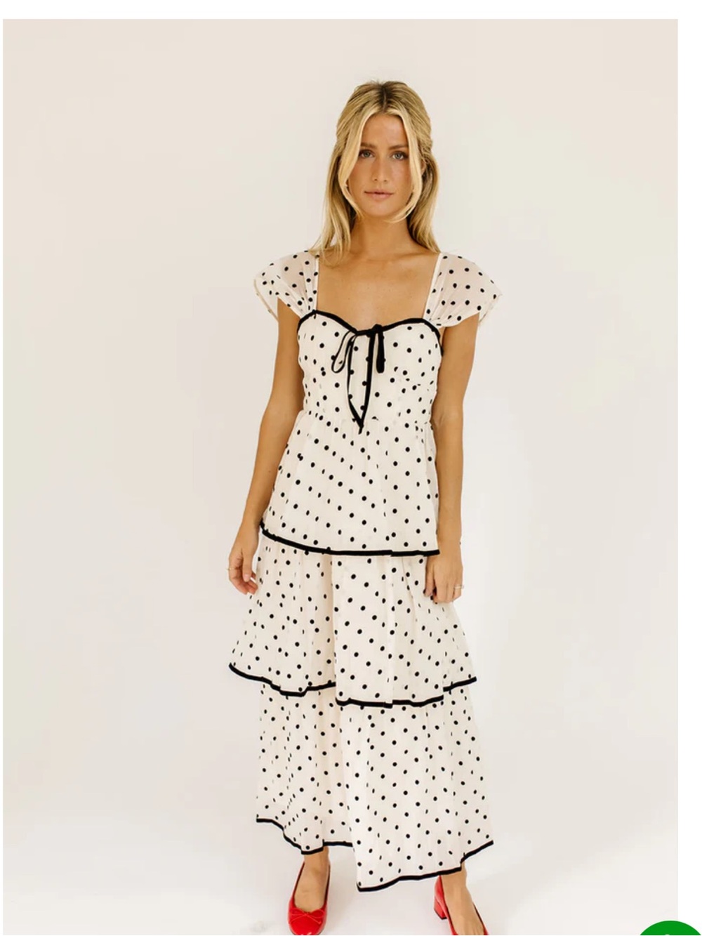 Polka Dot Midi Dress with Black Trim - White/Black